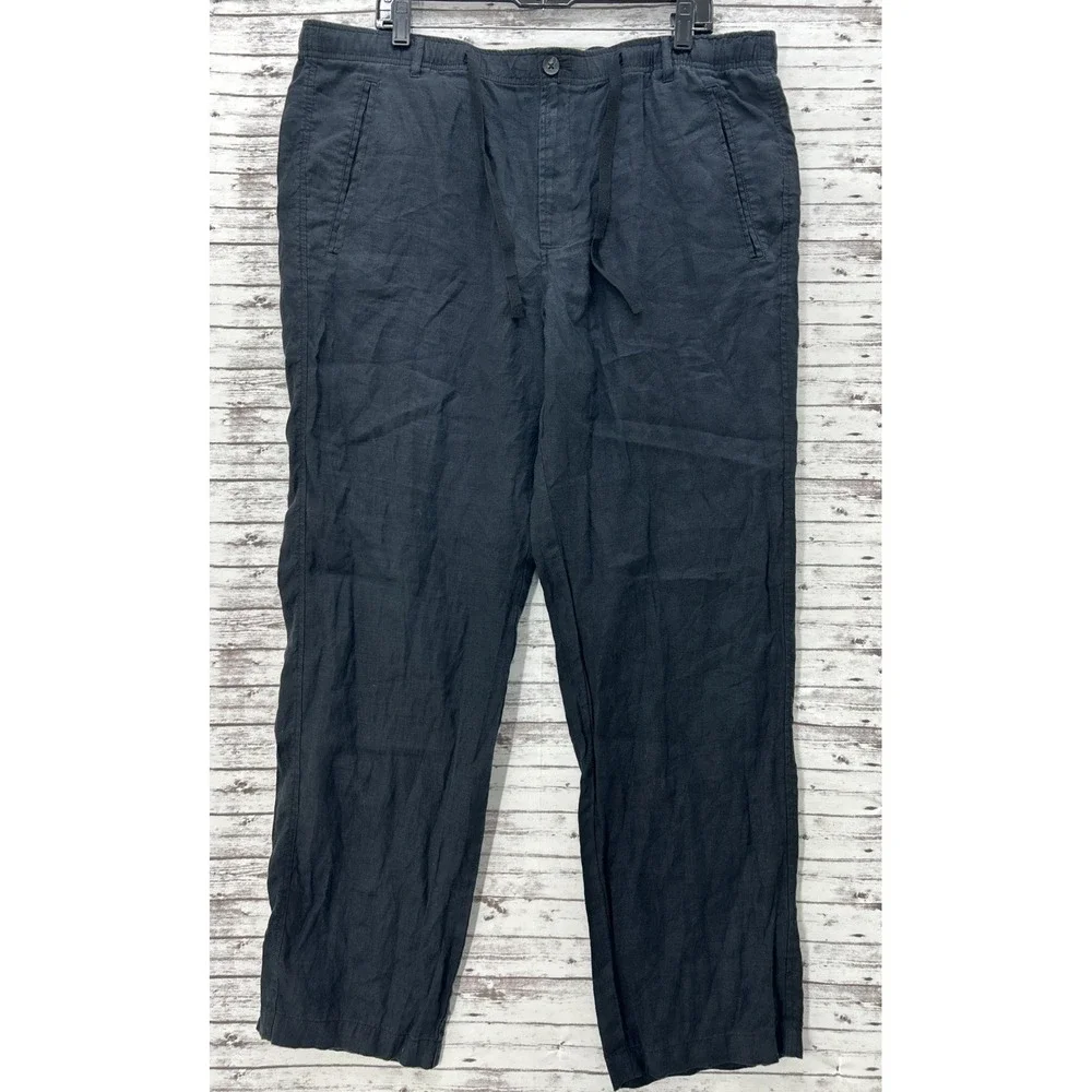 Club Room Luxury Linen Pants Men's Size XL Black Drawstring Summer Beach